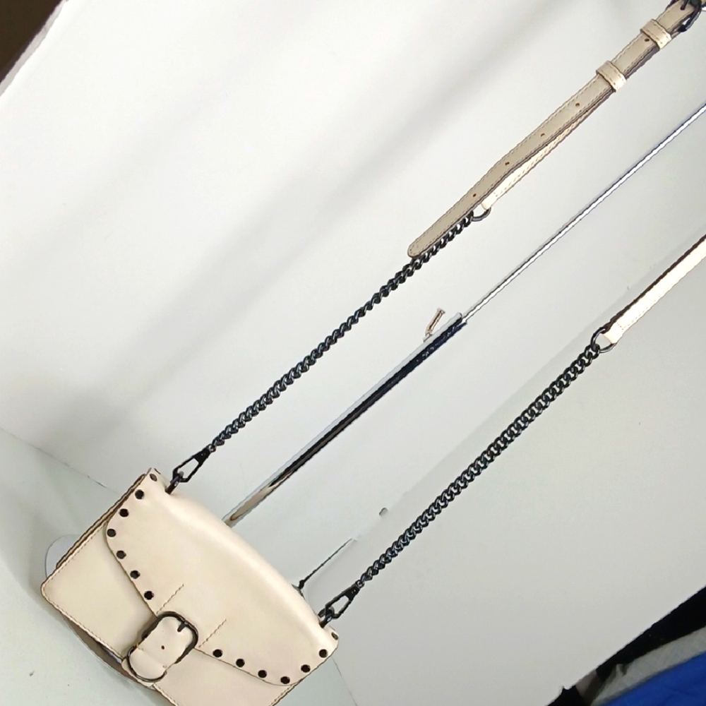 Rebecca Minkoff - Ivory Leather & Stud Biker Shoulder/Crossbody w/Buckle & Strap